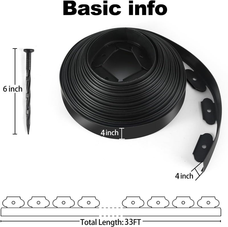 LINSHRY 33 FT Landscape Edging, 4 Inch Tall Garden Edging Border No Dig with 40 Spikes, Flexible Plastic Lawn Edging for Landscaping Flower Bed Yard - Image 5
